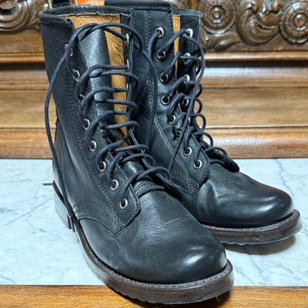 Frye Black Leather Lace-Up Boots